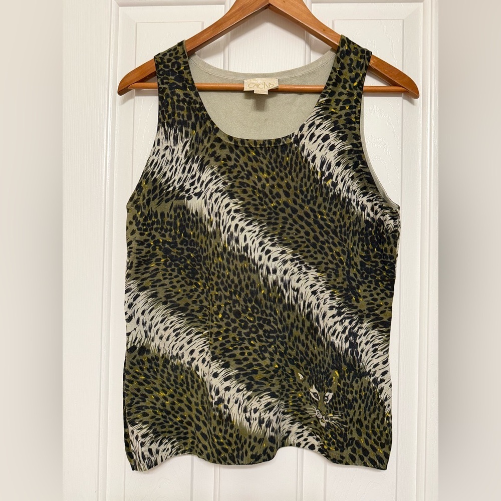Vintage Cache Animal Print Sleeveless Silk Blend Tank Top – Size M